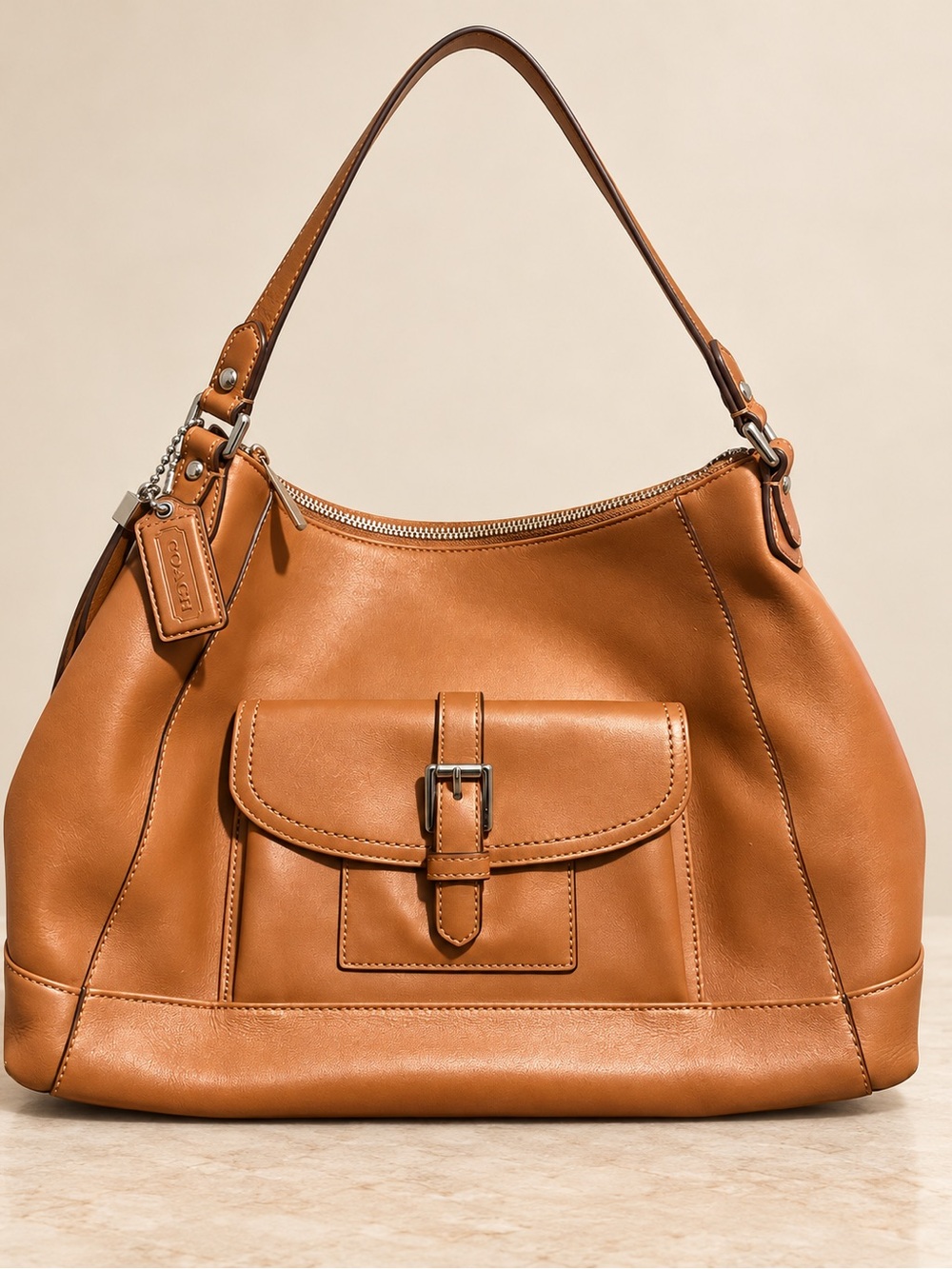 Coach Charlie Leather Hobo F29881 Saddle Brown 2014 ⭐️ Like New ⭐️